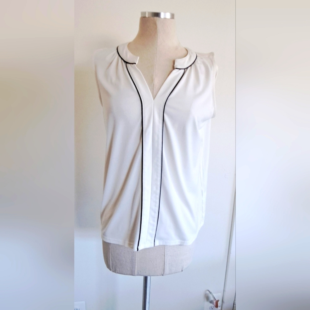 White with black trim sleeveless top